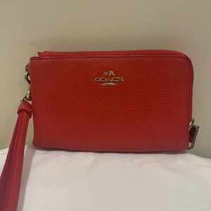 Coach orange Wristlet pebbled leather